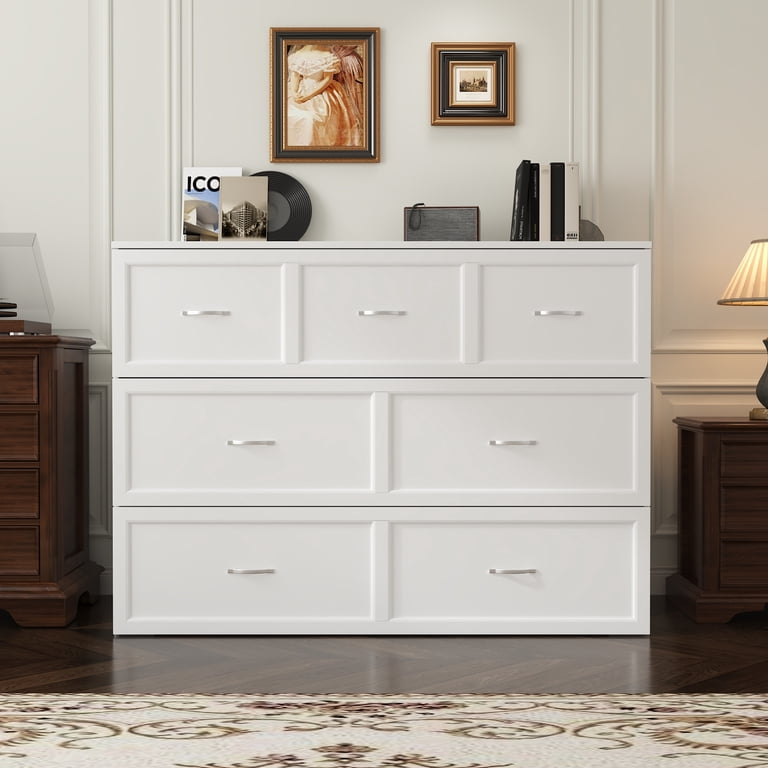 Full Size Murphy Bed with Drawer & Dresser, Wall Convertible