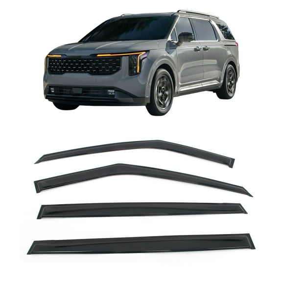 Ikon Motorsports Tape-On Window Visors Vent Wind Rain Sun Guards Deflectors For 2022-2026 Kia Carnival, Acrylic Smoke/Tinted 4PCS