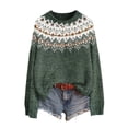 thumbnail image 2 of Women Vintage Fair Isle Geometric Pattern Crew Neck Sweater Long Sleeve Loose Soft Knit Pullover Top S, 2 of 7