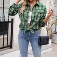 thumbnail image 3 of Women's Lightweight Flannel Plaid Button Down Shirts Oversized Long Sleeve Shacket Jacket Tops, 3 of 6