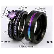Matching Rings Couple Rings Black Gold Plated 1CT Purple Cz Women Wedding Ring Sets
