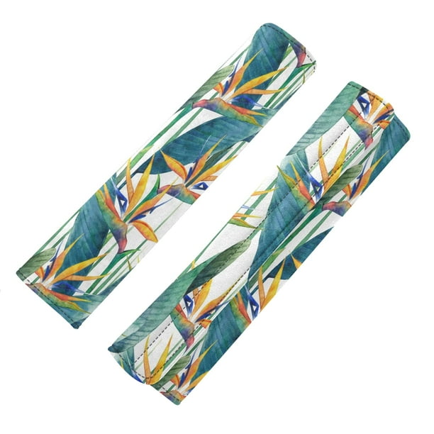 Exotic Green Leaves and Orange Flowers 1 Piece Adjustable Car Seat Belt