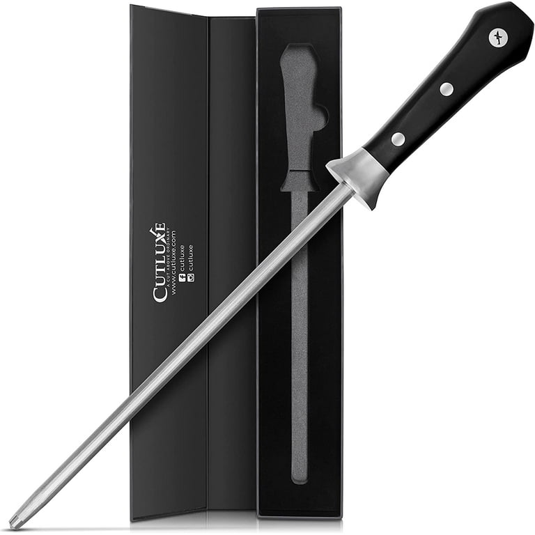 Orange Ninja Knife Honing Rod 10-Inch with Adjustable Angle Guides 17° & 20°- Premium Quality Sharpening Steel Sharpener to Keep Kitchen Knives Sharp