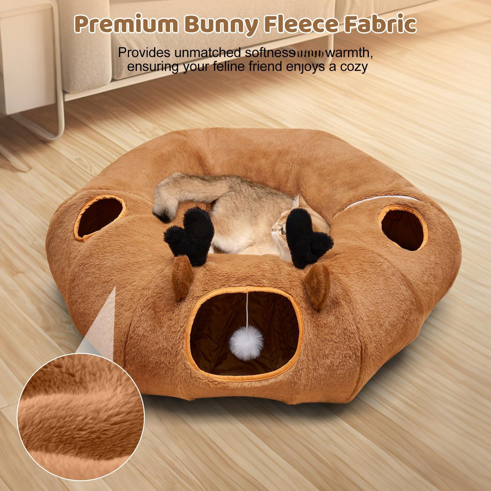 Cat Tunnel Bed With 20 Interactive Toys  3-in-1 Diy Collapsible Plush Tube Washable Mat Large Indoor Play Cave For Kittens And Small Animals