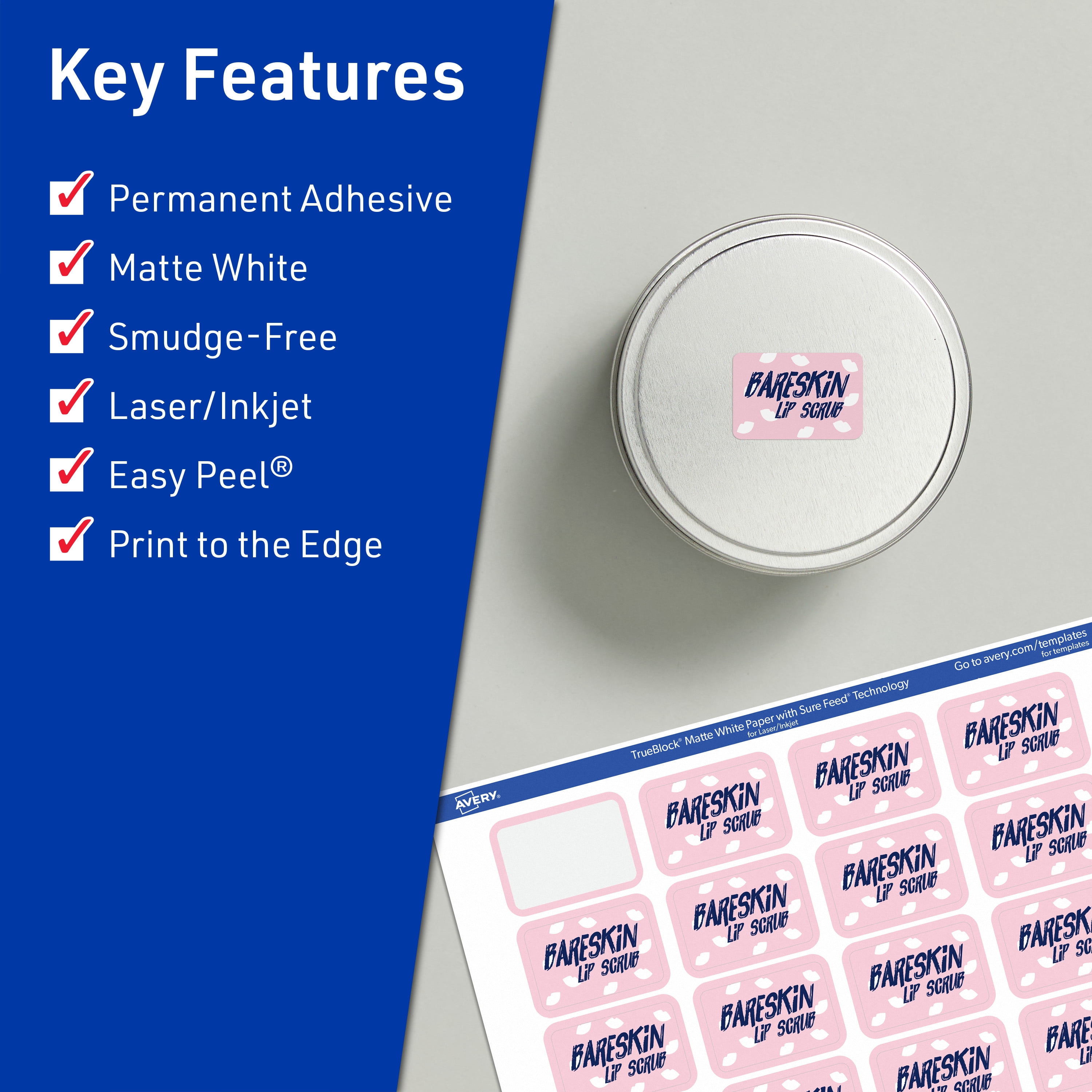Avery TrueBlock Rectangle Labels, 2/3" x 1-3/4", 2,200ct