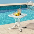 thumbnail image 6 of Ktaxon 18in Patio Side Table with Tempered Glass, Outdoor End TableTable with Metal Frame (Square, White), 6 of 8