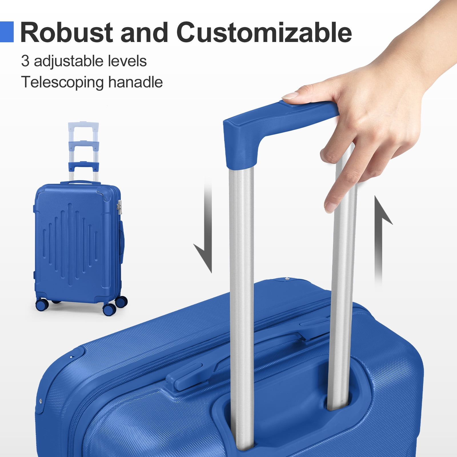 Premium 20 Inch ABS Carry-On Luggage with Diamond Texture & Reinforced Corners, Deep Blue