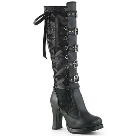 

Homchy Shoes Fashion Women Cosplay Cross Tied Leather Kneeth Platform Boots Gothic Bows Shoes