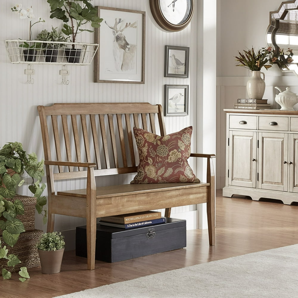 Weston Home Farmhouse Storage Bench with Spindle Back