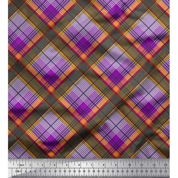 Soimoi Cotton Voile Fabric Diagonal Check Print Fabric by Yard 42 Inch Wide