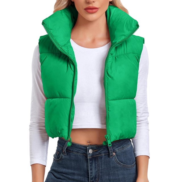Chaleco Abrigo acolchado de plumón chaleco recortado acolchado ropa de abrigo informal cálida para mujer Kuymtek Verde T S para Mujer