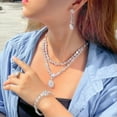 thumbnail image 2 of Sparkly White CZ Multi Layer Costume Necklace Earrings Ring Bracelet Jewelry Set, 2 of 7