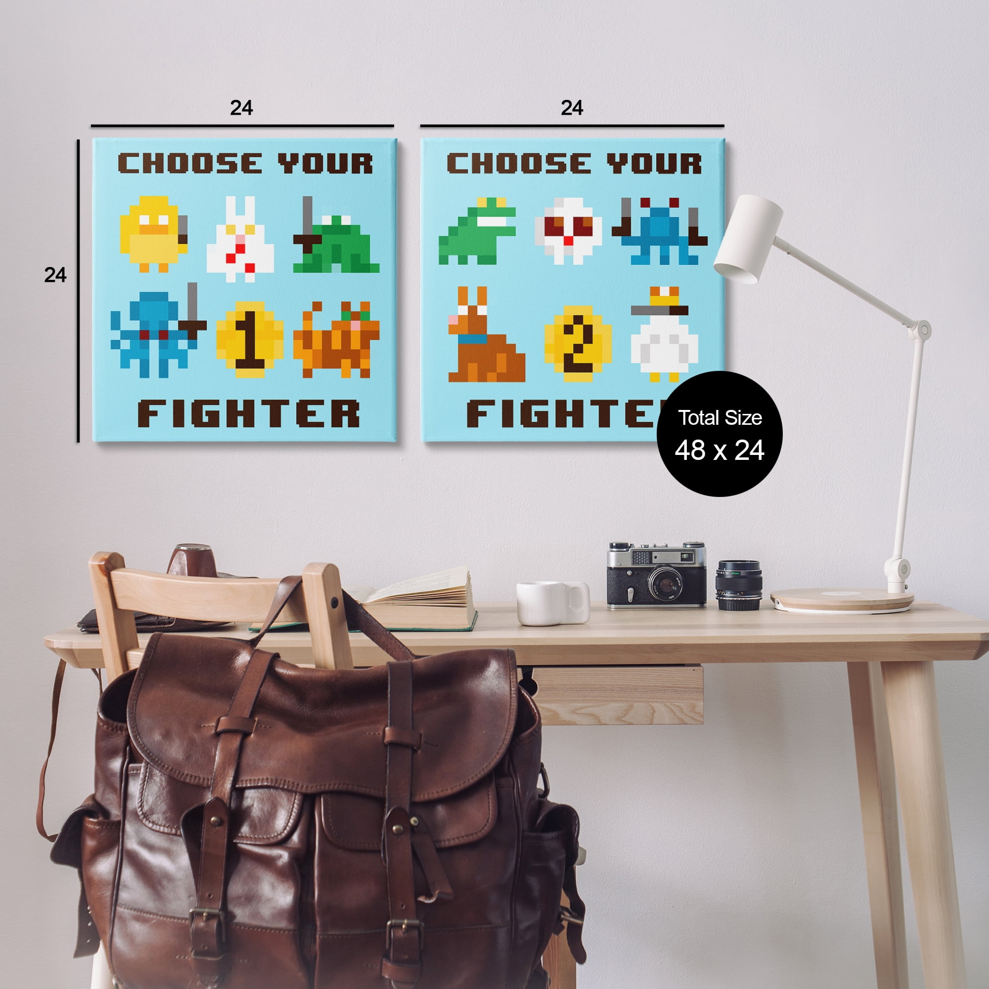 Stupell Industries Choose Your Fighter Game Entertainment Painting Wrapped Canvas Art Print Wall Art, 24 x 24, Set of 2