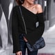 thumbnail image 2 of Blusa de manga larga con botones para mujer, camisa sólida sin tirantes, fina, cálida, Sexy Fridja  FKASFK3101, 2 of 5