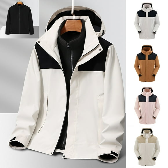 Sentmoon Two Piece Sets Coats for Men Winter and Tops Solid Color Long Sleeve Hooded Neck Ski Jacket Men Waterproof Oversized Zipper Windbreaker Men Clothes with Pockets Fall for Camping