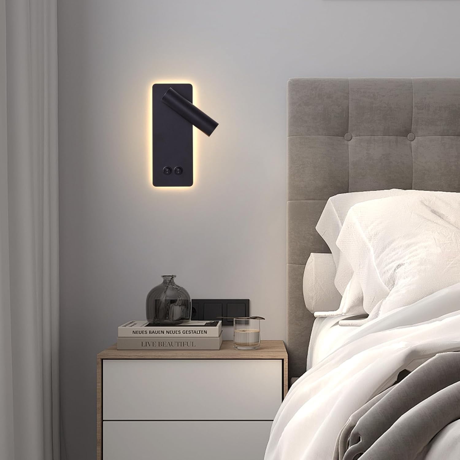 Plug-in Wall Sconce Reading Lamp with 3-Level Dimming, 350 °   Rotation for Bedside Bed Headboard in Bedroom Living Room (Black)
