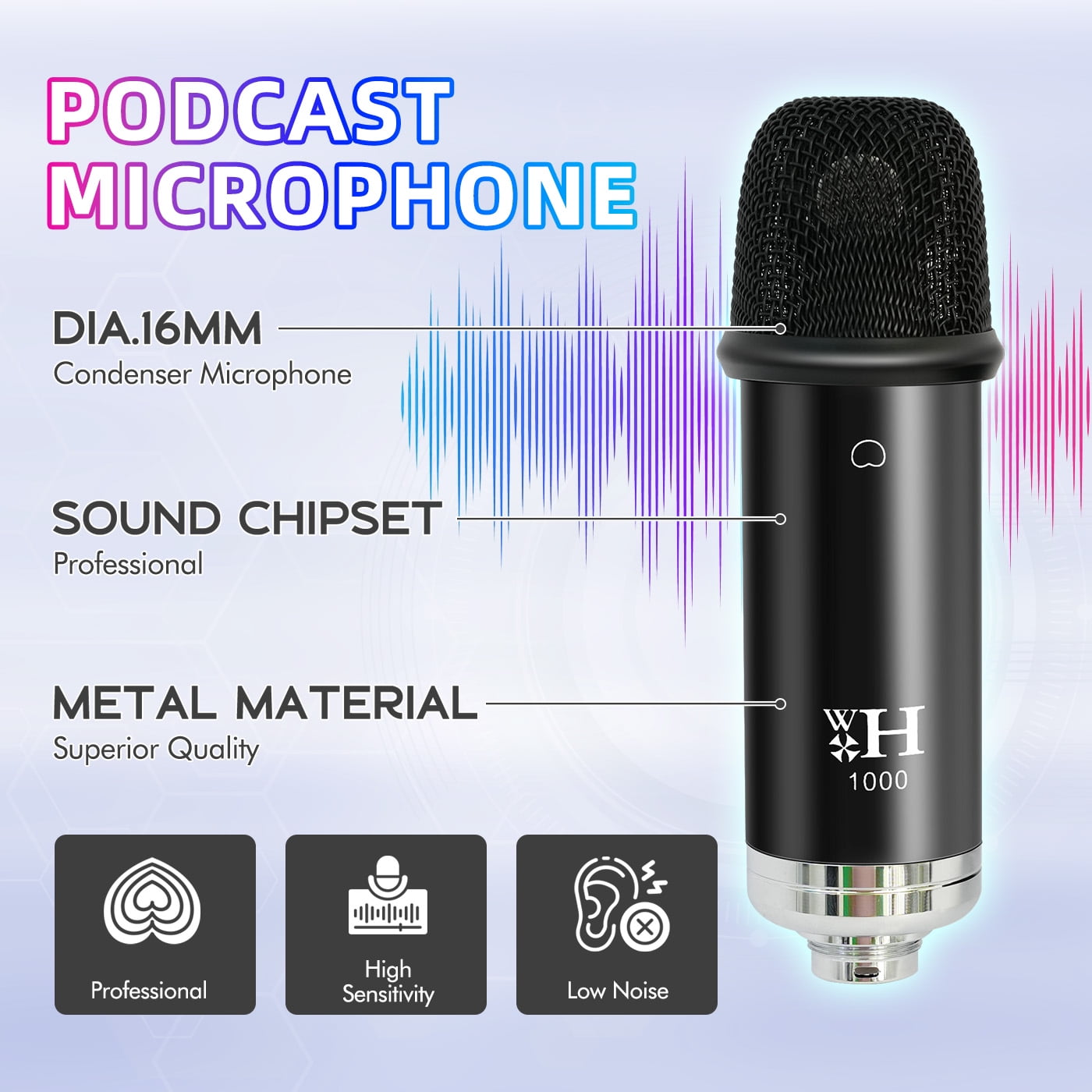 Podcast Equipment Bundle, WXH1000 Microphones for DJ18 Live Sound Card, Perfect for Podcasting, Recording, Singing, Streaming