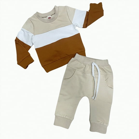 Baby Boy Fall Clothes Boys Fall/Winter Solid Color Long Sleeve Elastic Waist 6 9 12 18 24 Months Everyday Outfit Set 2Pcs