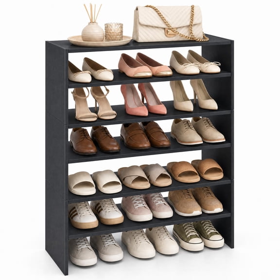 Costway 3 PCS Stackable Shoe Rack 31-Inch Horizontal Organizer 2-tier StorageShelf Black