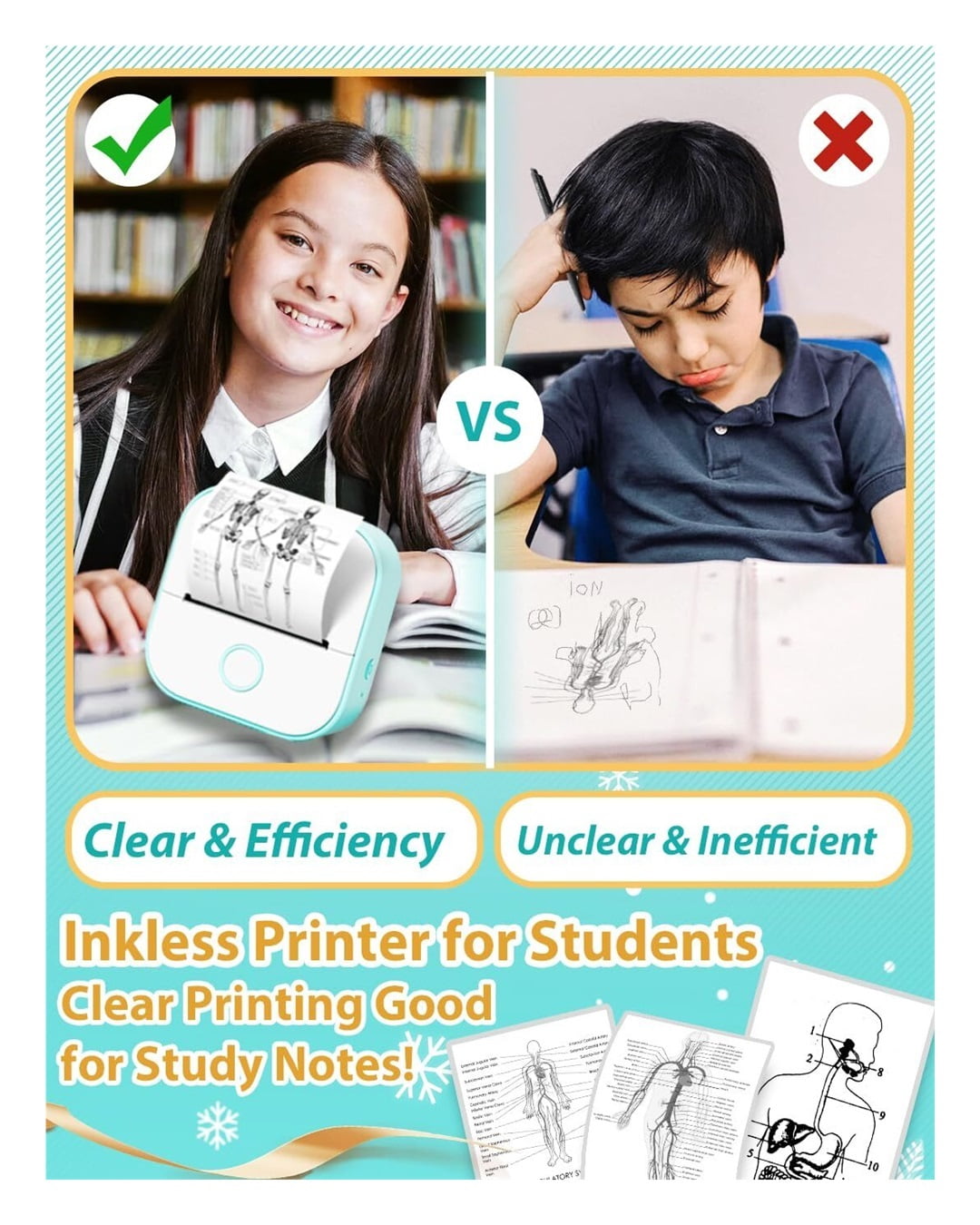 Sticker Printer- T02 Print Pods Mini Sticker Printer Maker, Inkless Machine Portable, Bluetooth Thermal Pocket Photo Maker for Study Notes, Daily, Photos, DIY