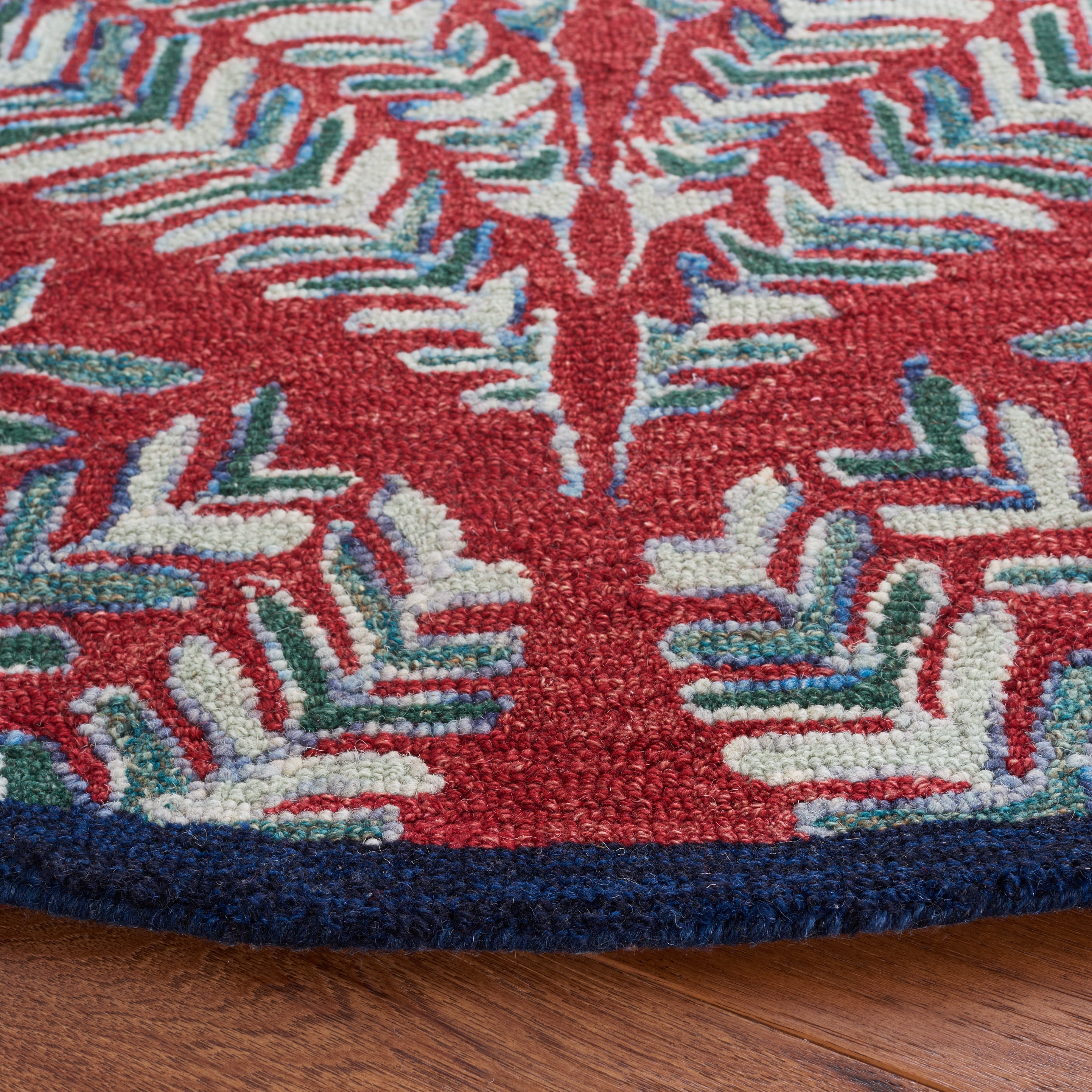 SAFAVIEH Capri Proinsias Leaves Wool Area Rug, Red/Green, 7' x 7' Round
