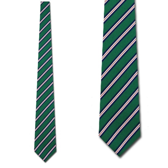 Blue and White Stripes on Green Necktie Mens Tie