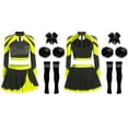 thumbnail image 3 of Runhomal Womens Shiny Cheerleading Uniform Set Long Sleeve Crop Top With Rhinestones Skating Skirt Fluorescent Yellow B XXL, 3 of 4