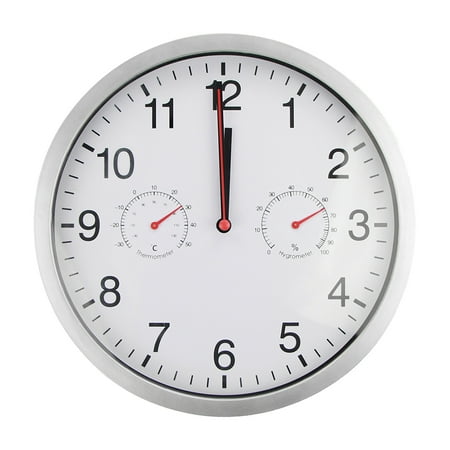 25.4cm 3 In 1 Silent Quartz Wall Clock Quiet Sweep Movement Thermometer