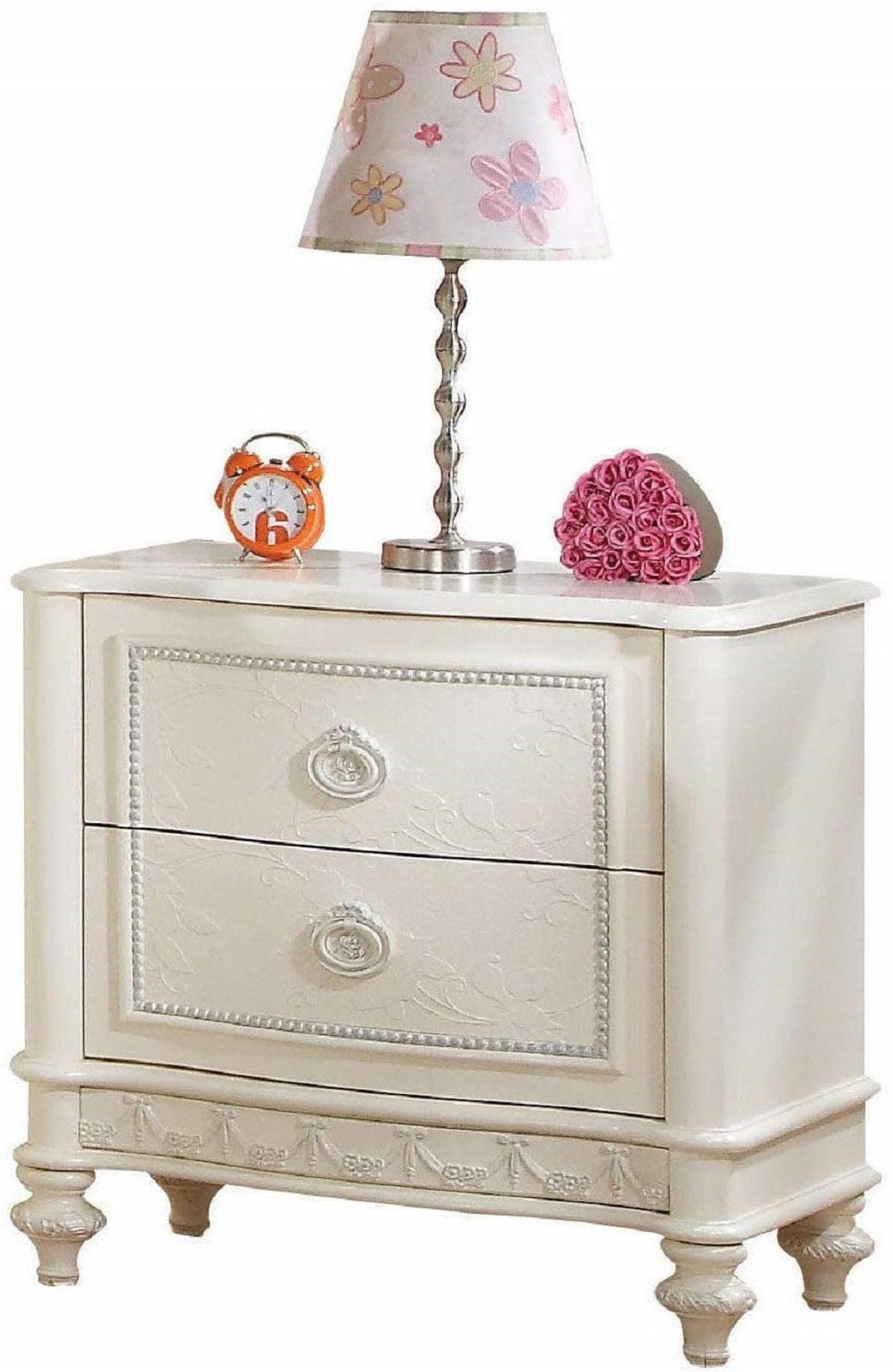 Nightstand with 2Drawer, Ivory, One Size