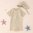 thumbnail image 2 of Toddler Baby Boy Swimsuit Solid Color Zipper Rash Guard With Sun Hat Summer Beach Breathable Swimsuits Size 12 M-24 M,Yellow, 2 of 6
