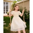 thumbnail image 5 of Aridak Girls Chiffon Dress Flutter Ruffle Short Sleeve Kids Square Neck Frocks Beige 6-13Y, 5 of 7