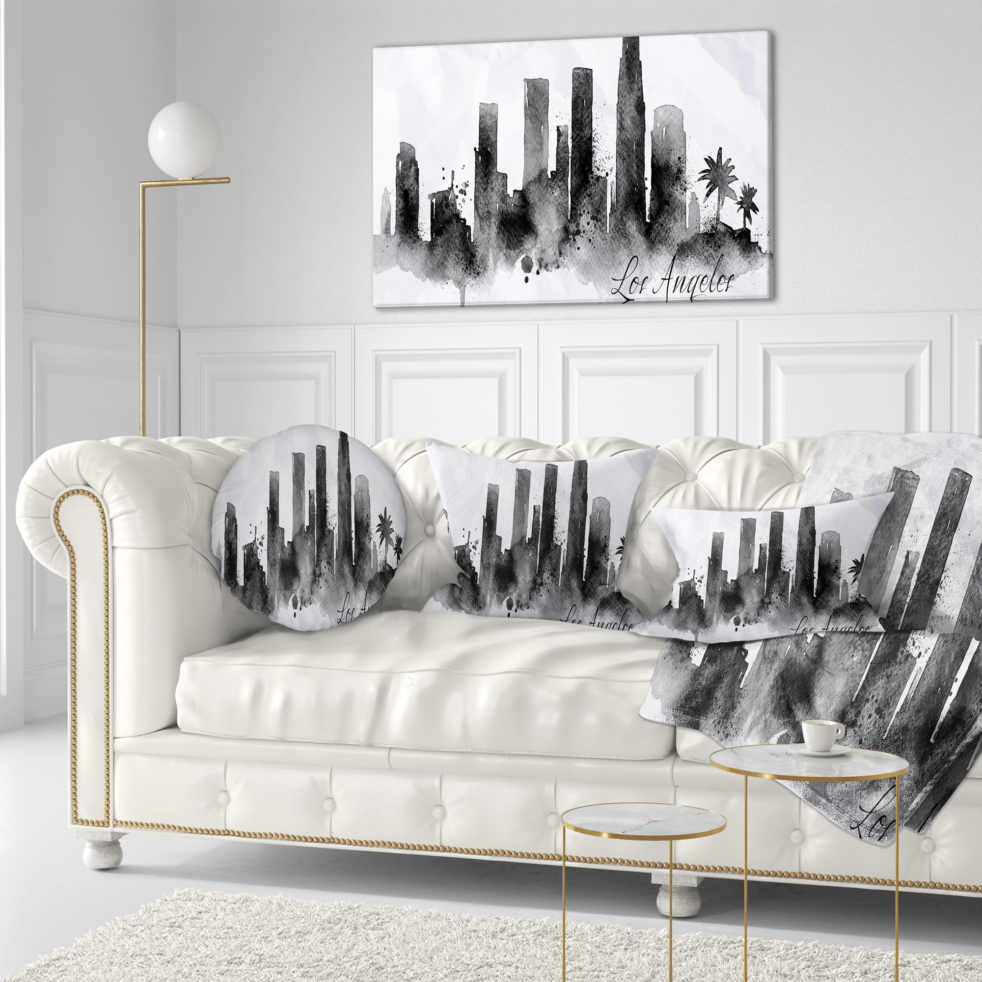 Designart Los Angeles Black Silhouette - Cityscape Painting Throw Pillow - 12x20