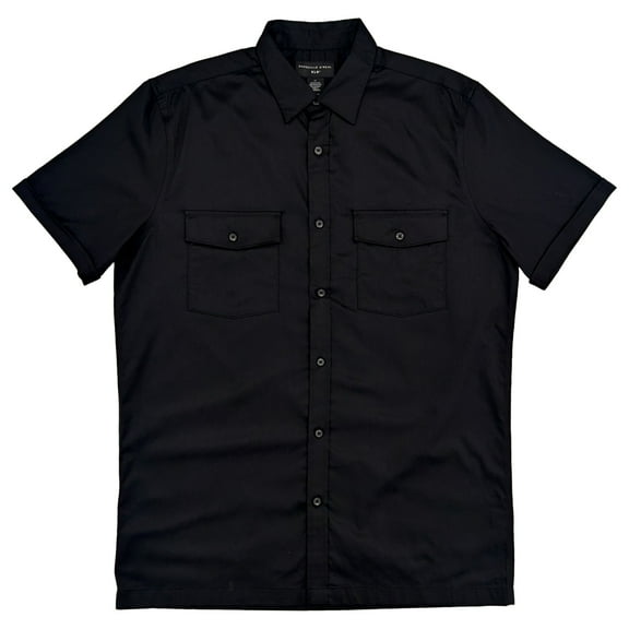 Shaquille O'Neal XLG Big & Tall Mens Black Short Sleeve Woven Shirt LT