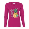thumbnail image 2 of Pineapple Stand Tall Wear Crown And Stay Sweet Inside Arty Inspirational Pop Culture Womens Graphic Long Sleeve T-Shirt, Fuschia, Large, 2 of 3