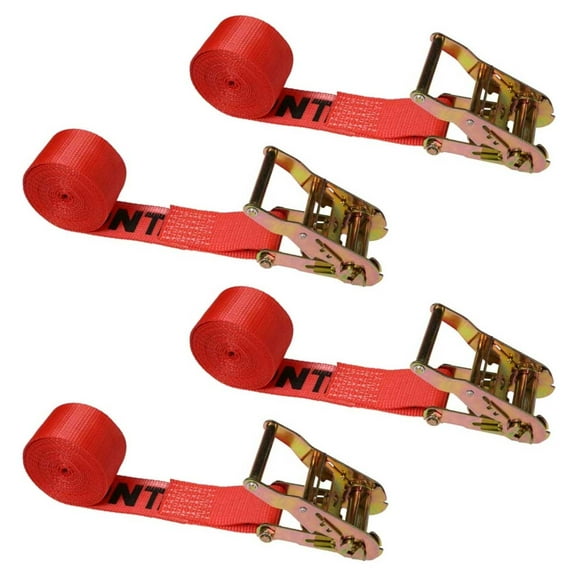 2" x 15' Red Endless Ratchet Strap w/ Interior Wide Ratchet - 4 Pack