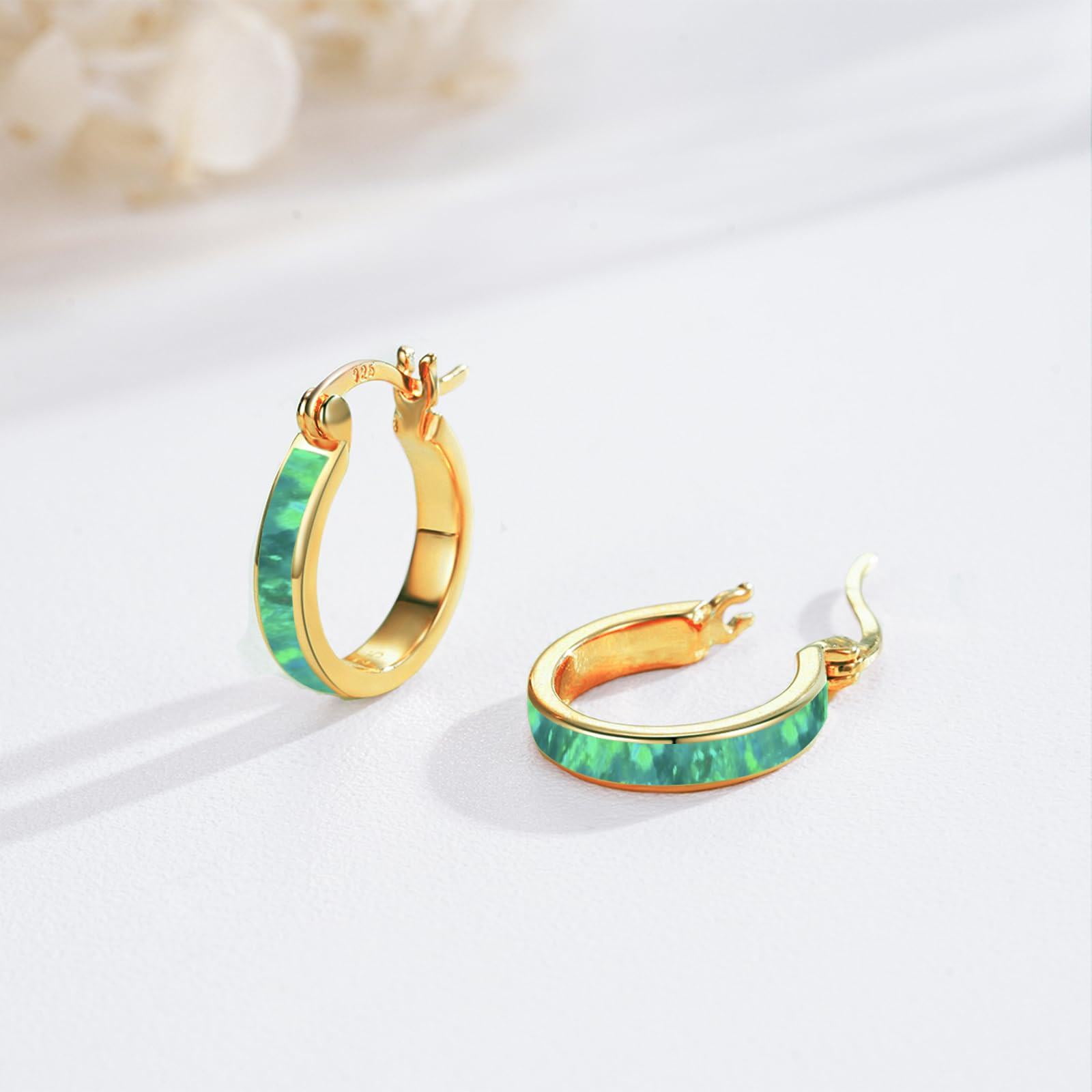 Coachuhhar Opal Hoop Earrings for Women 925 Sterling Silver Hypoallergenic Huggie Earrings Tiny Cartilage Earrings Mini Hoops Earrings Small Earrings Opal Jewelry for Mother's Day