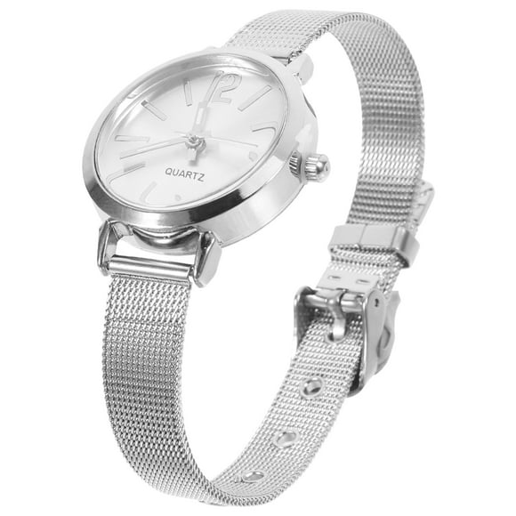 WORGEOUS Reloj de moda para mujer, correa de malla de lujo, correa, relojes de pulsera de cuarzo creativos, reloj de pulsera para mujer, Montre Femme (blanco plateado)