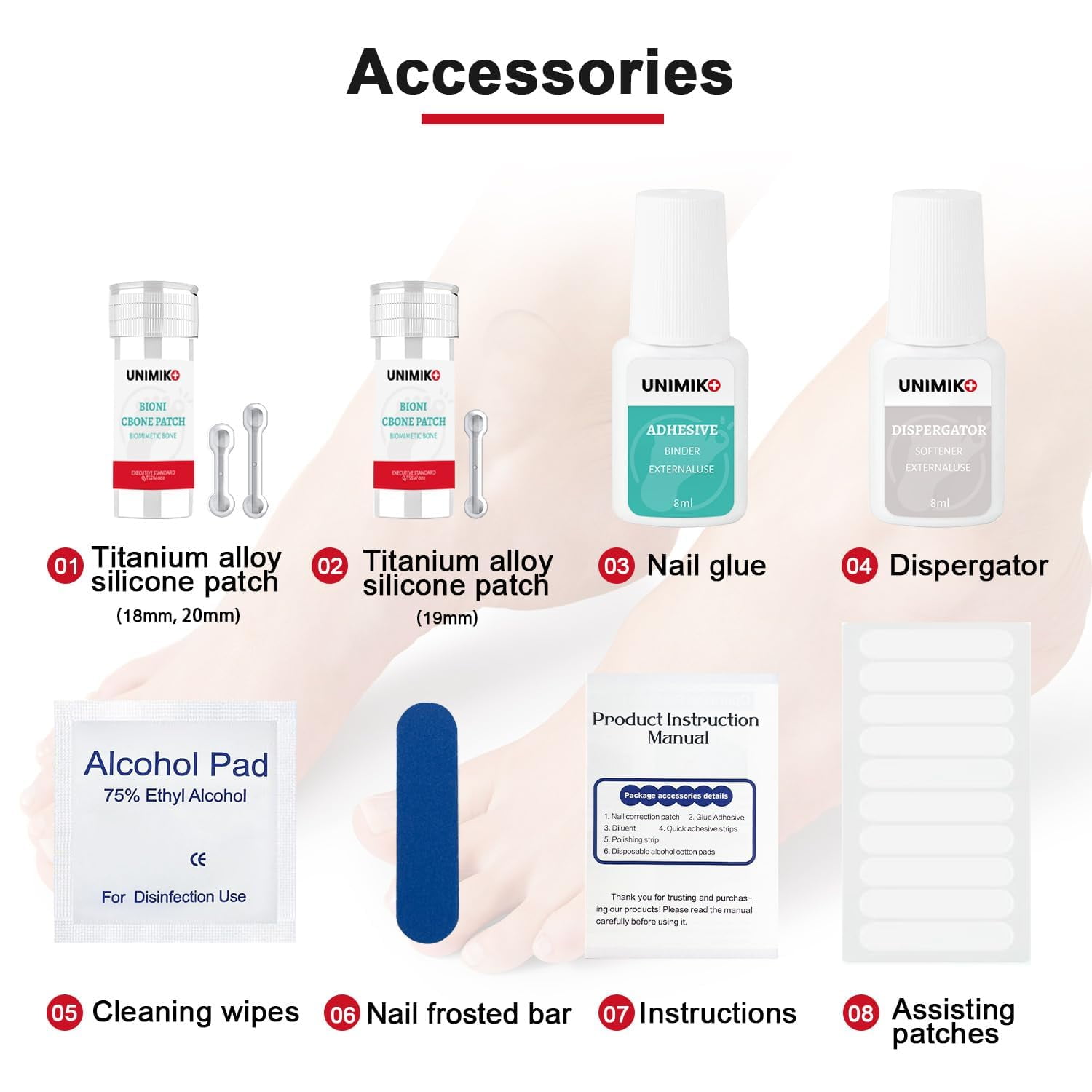 Unimiko Ingrown Toenail Corrector Kit & Curved Nail Repair : Quick & Easy Solution - 6 Pcs (0.71/0.75/0.79in) for Effective Treatment