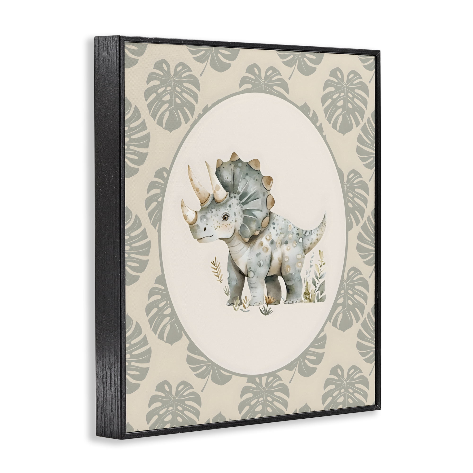 Stupell Industries Watercolor Dinosaur Tropical Border Black Framed Giclee Art, design by LSR Design Studio