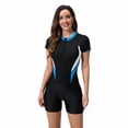 thumbnail image 2 of Athletic One piece Swimsuits for Women Tummy Control,Zip Up Rash Guard Cropped Pants Short Sleeved Surfing Diving Rashguard Wetsuit Swimsuit(Black-M), 2 of 8