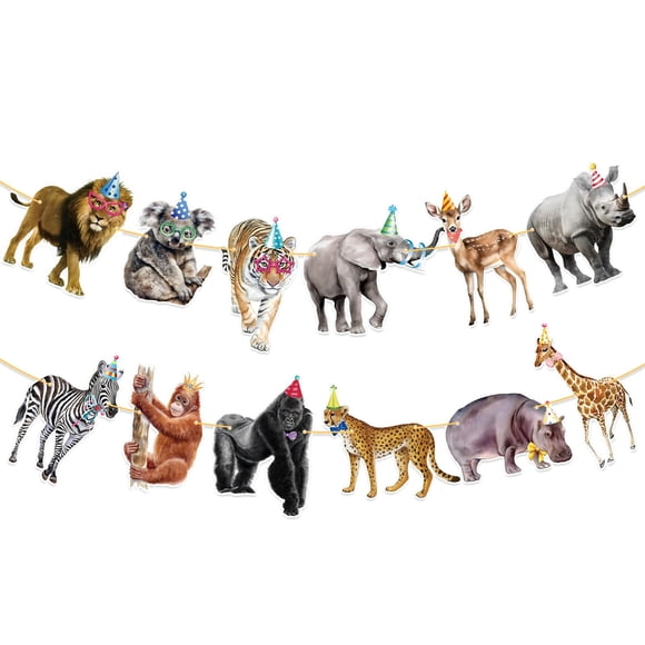 Pancarta de cumpleaños, animales de safari, temática de jungla, suministros para fiestas