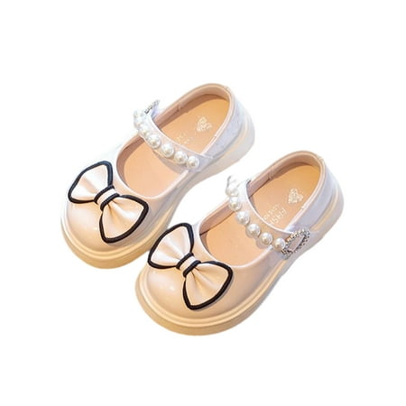 

Ritualay Kids Dress Shoes Ankle Strap Flats Bow Mary Jane Sandals Cute Soft Sole Princess Shoe Party Dance Comfort Beige 6.5C