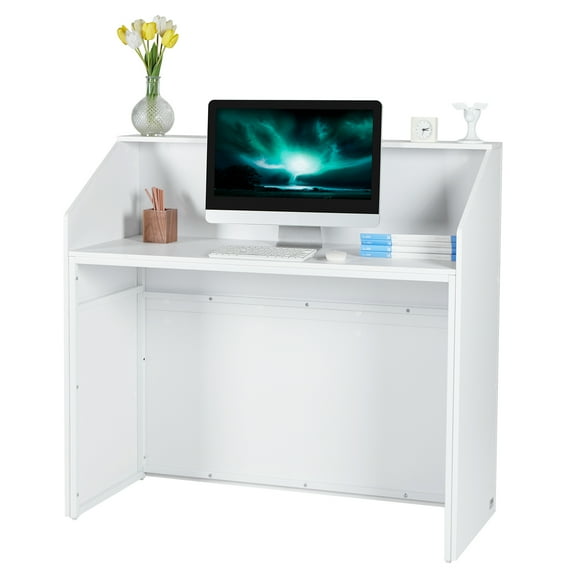 KFFKFF Front Desk, Dimensions 46.46 x 19.69 x 43.90 in, Rectangle Shaped Counter Table, Suitable for Office and Retail Reception, Checkout Area, Lobby, Beauty Parlor and Workplace, Color White