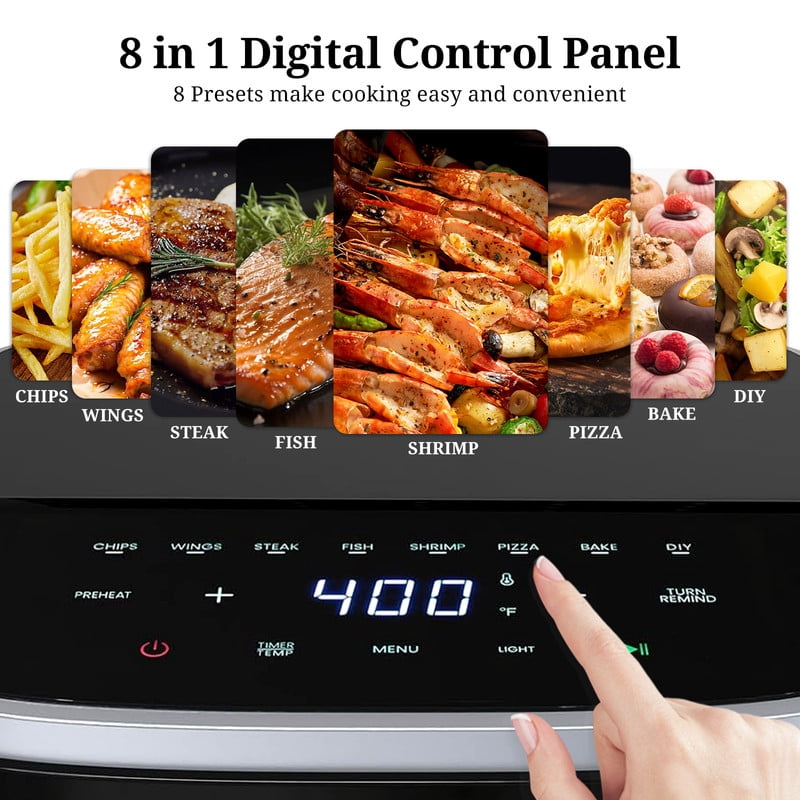 Simenmax 4QT Air Fryer with Visible Window, 1500W Compact Air Fryer with 8 Presets, Digital Touchscreen Air Fryer with Auto Shut Off, Black