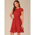 thumbnail image 2 of DARING DIVA Women's Crew Neck Cap Sleeve A-Line Layered Ruffled Mid-Length Dress M Red, 2 of 6