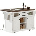thumbnail image 5 of Harper & Bright Designs Kitchen Island with Drop Leaf and Wheels, Kitchen Storage Cart with 4 Door Shelves, Farmhouse Rolling Kitchen Island with Power Outlet and Visual Glass Door, White, 5 of 14