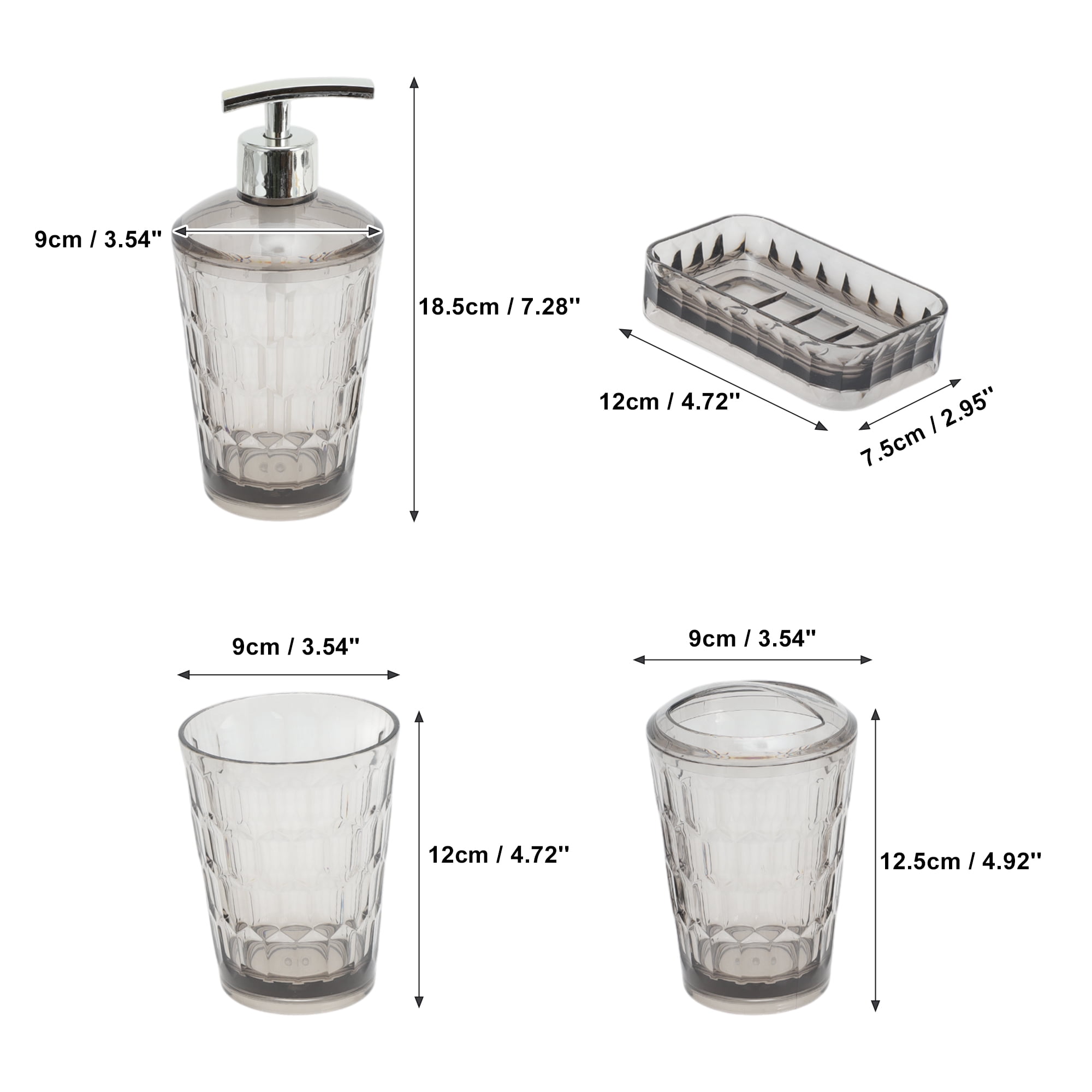 Unique Bargains 4Pcs Transparent Bathroom Accessories Set Gray