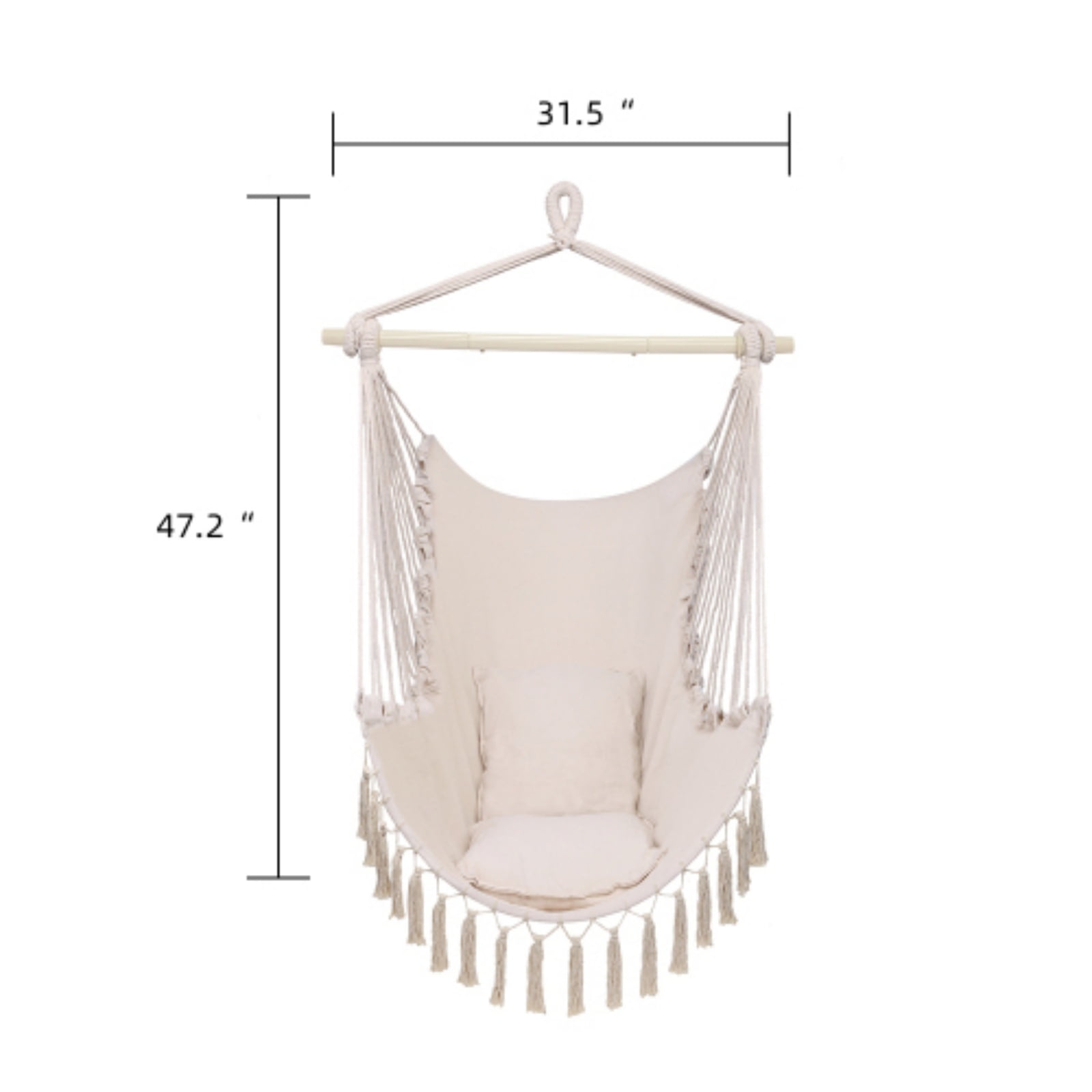 Ktaxon Hanging Hammock Chair with 2 Cushions, Anti-Slip Spreader Bar for Indoor & Outdoor, Beige