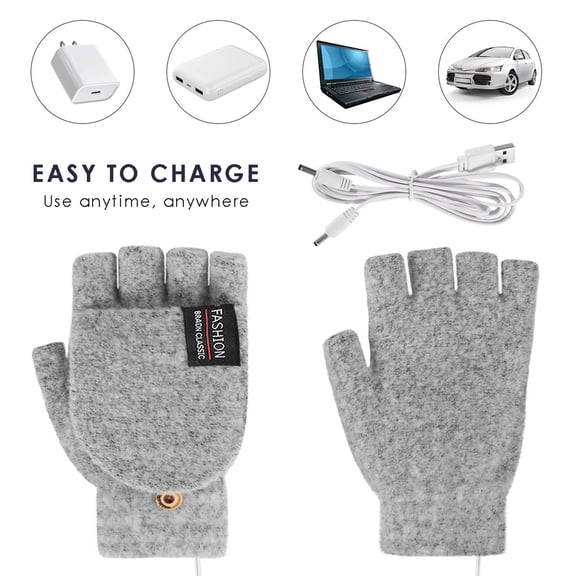 USB Heated Half Finger Gloves Under $5! Kadlawus USB Winter Half Finger Gloves, Electric Heated Knit Gloves for Men Women, Windproof Cold Warm Heating Gloves, Touchscreen Convertible Gloves