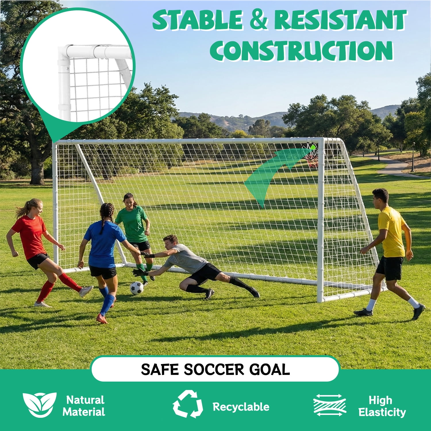 Aukfa 7x16 FT Soccer Goal for Kids, Heavy-Duty Steel Frame Backyard Soccer Net, Portable Training Goal for Outdoor Practice,White